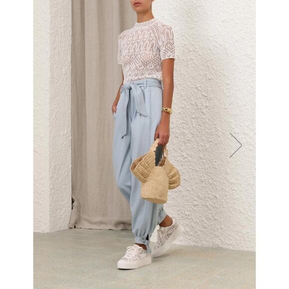 Zimmermann Pants Women 2 Acacia Denim Harem Light Blue Paperbag Quiet Luxury